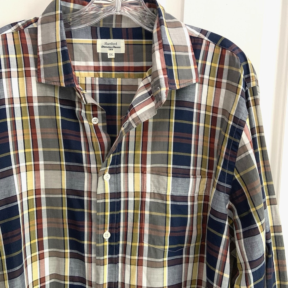 Hartford Alternative Classics 1979 Lightweight Linen Cotton Plaid Shirt men XXL